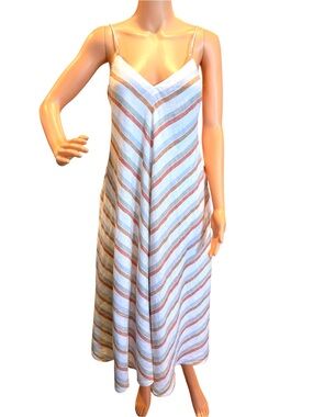 Madewell Linen Sun Dress White Blue Rust Striped Spaghetti Strap Small